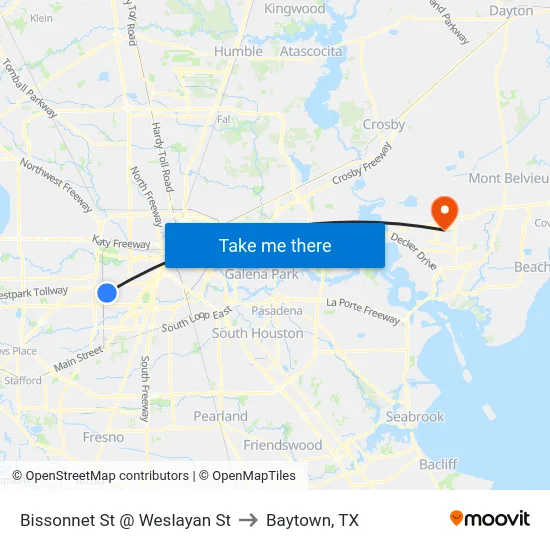 Bissonnet St @ Weslayan St to Baytown, TX map