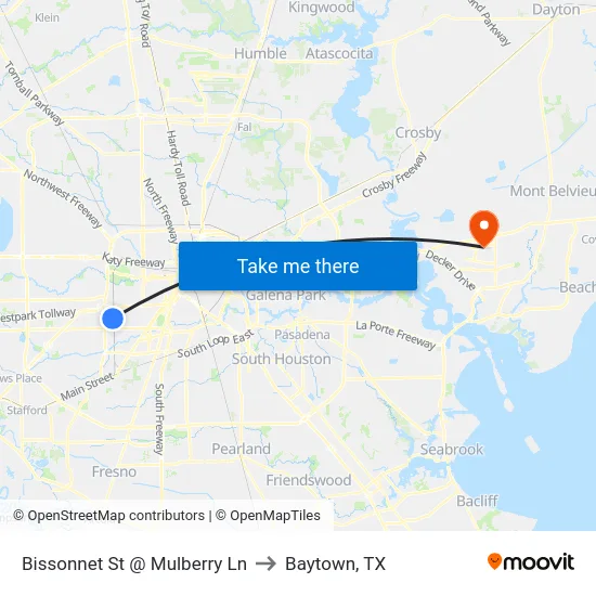 Bissonnet St @ Mulberry Ln to Baytown, TX map