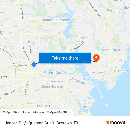 Jensen Dr @ Quitman St to Baytown, TX map