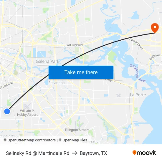 Selinsky Rd @ Martindale Rd to Baytown, TX map
