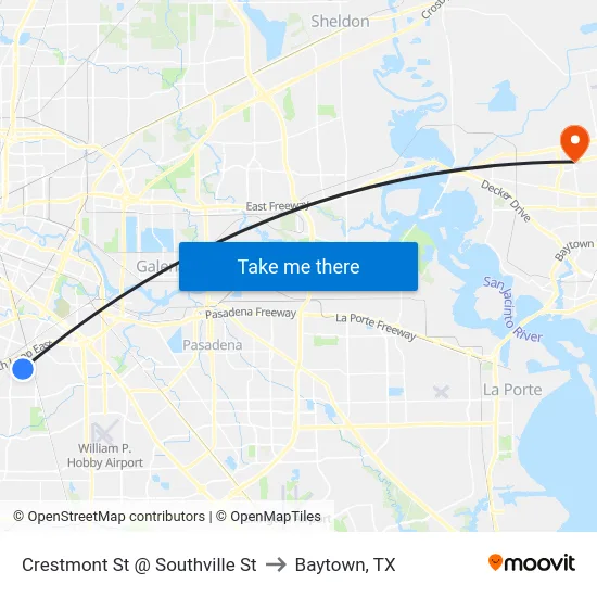 Crestmont St @ Southville St to Baytown, TX map