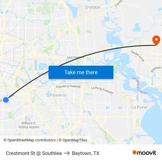 Crestmont St @ Southlea to Baytown, TX map