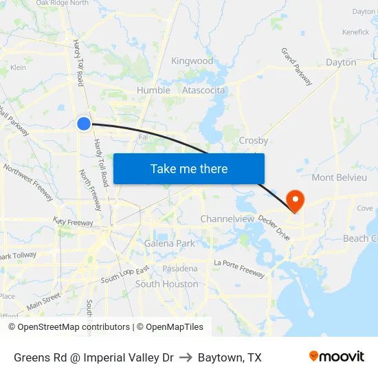 Greens Rd @ Imperial Valley Dr to Baytown, TX map
