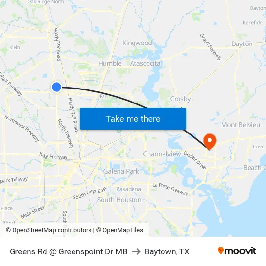Greens Rd @ Greenspoint Dr MB to Baytown, TX map