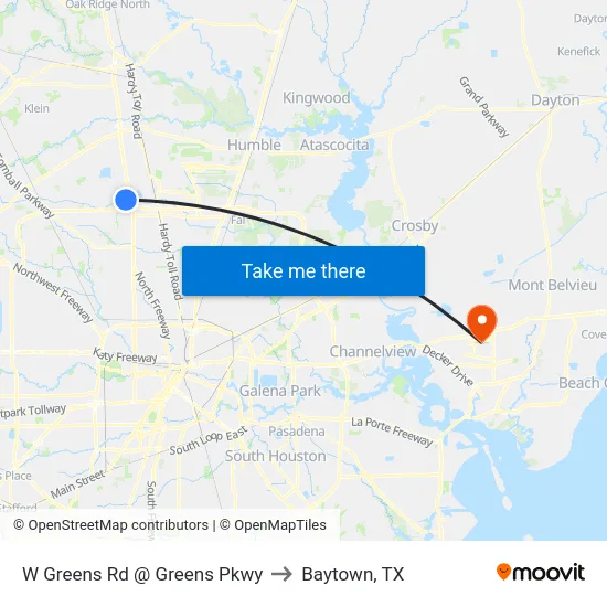 W Greens Rd @ Greens Pkwy to Baytown, TX map
