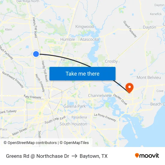 Greens Rd @ Northchase Dr to Baytown, TX map