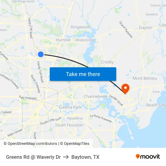 Greens Rd @ Waverly Dr to Baytown, TX map