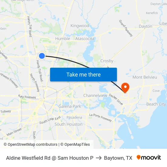 Aldine Westfield Rd @ Sam Houston P to Baytown, TX map