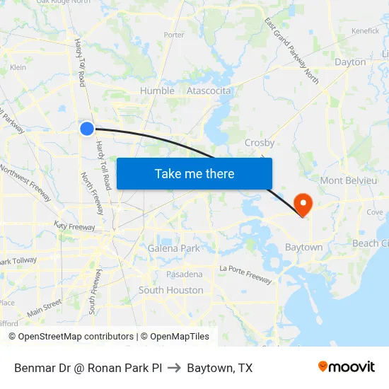 Benmar Dr @ Ronan Park Pl to Baytown, TX map