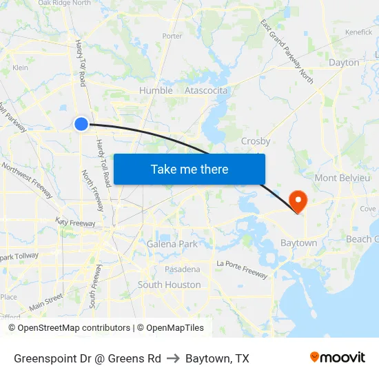 Greenspoint Dr @ Greens Rd to Baytown, TX map