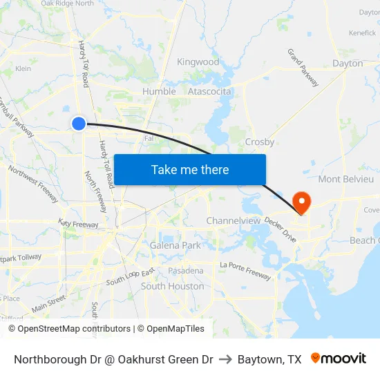 Northborough Dr @ Oakhurst Green Dr to Baytown, TX map
