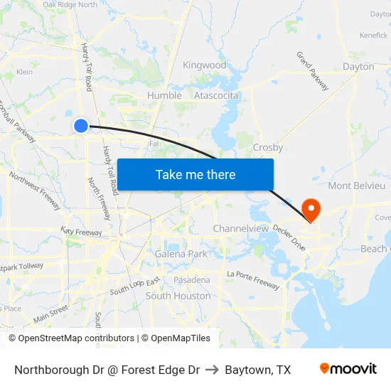 Northborough Dr @ Forest Edge Dr to Baytown, TX map