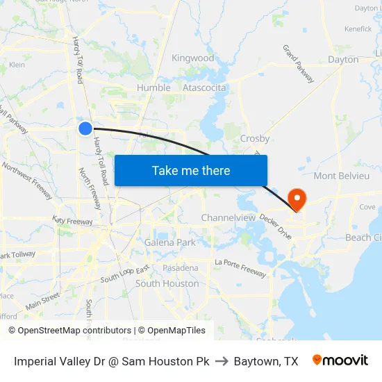Imperial Valley Dr @ Sam Houston Pk to Baytown, TX map