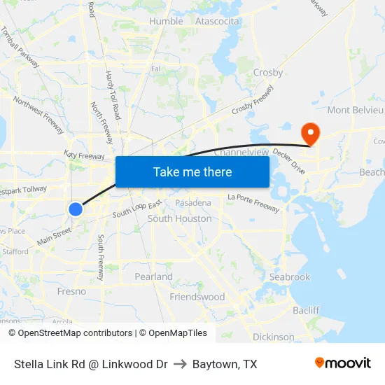 Stella Link Rd @ Linkwood Dr to Baytown, TX map