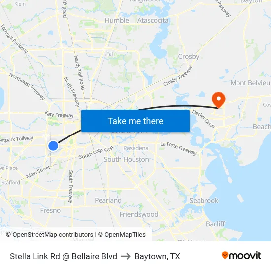Stella Link Rd @ Bellaire Blvd to Baytown, TX map