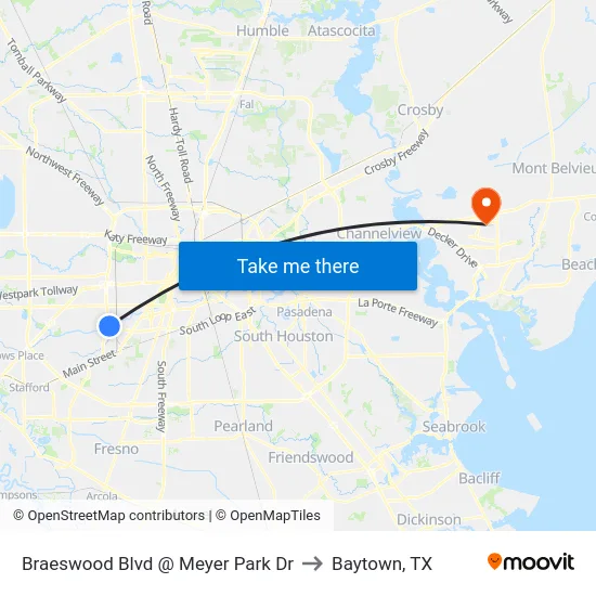 Braeswood Blvd @ Meyer Park Dr to Baytown, TX map