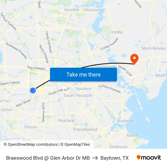 Braeswood Blvd @ Glen Arbor Dr MB to Baytown, TX map