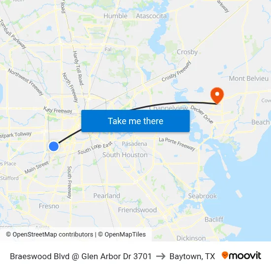 Braeswood Blvd @ Glen Arbor Dr 3701 to Baytown, TX map