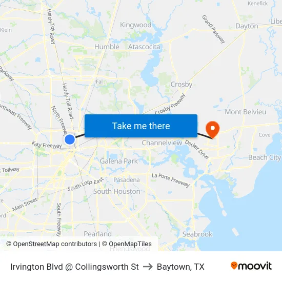 Irvington Blvd @ Collingsworth St to Baytown, TX map