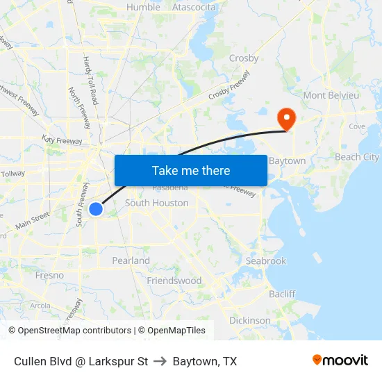 Cullen Blvd @ Larkspur St to Baytown, TX map