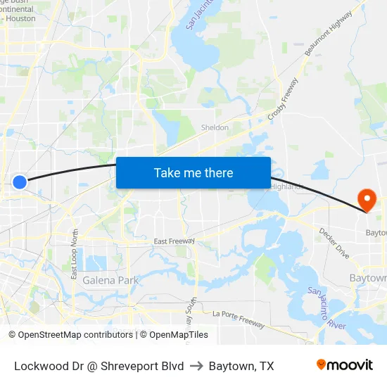 Lockwood Dr @ Shreveport Blvd to Baytown, TX map