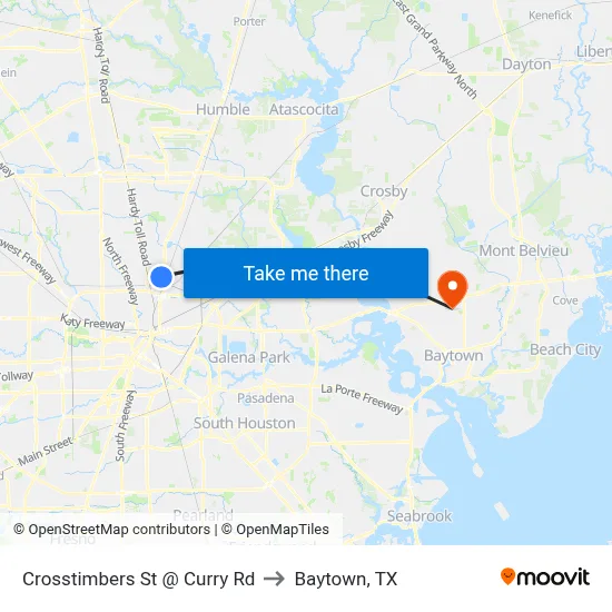 Crosstimbers St @ Curry Rd to Baytown, TX map