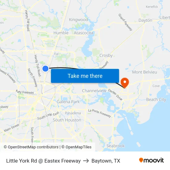 Little York Rd @ Eastex Freeway to Baytown, TX map
