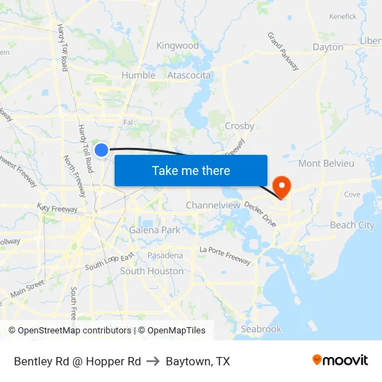 Bentley Rd @ Hopper Rd to Baytown, TX map