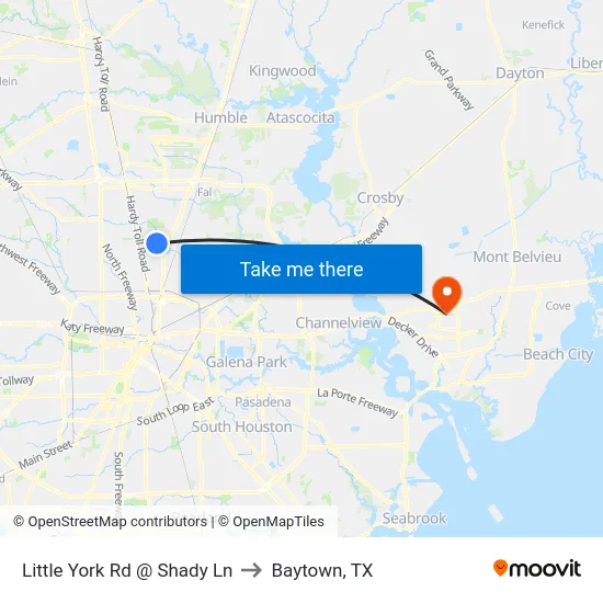 Little York Rd @ Shady Ln to Baytown, TX map