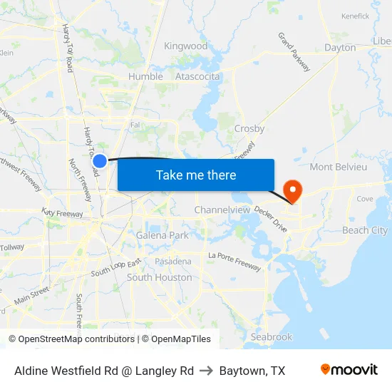 Aldine Westfield Rd @ Langley Rd to Baytown, TX map