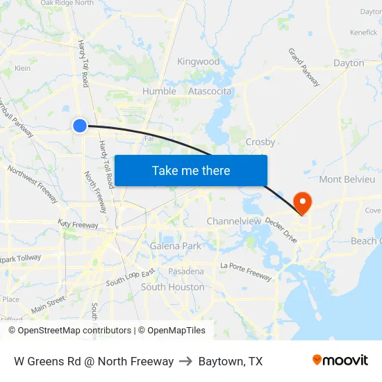 W Greens Rd @ North Freeway to Baytown, TX map
