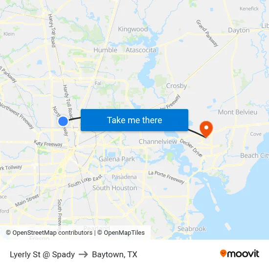 Lyerly St @ Spady to Baytown, TX map