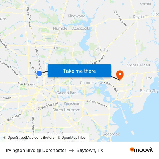Irvington Blvd @ Dorchester to Baytown, TX map