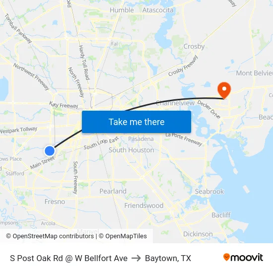 S Post Oak Rd @ W Bellfort Ave to Baytown, TX map