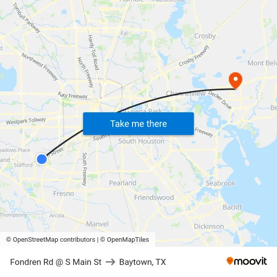 Fondren Rd @ S Main St to Baytown, TX map