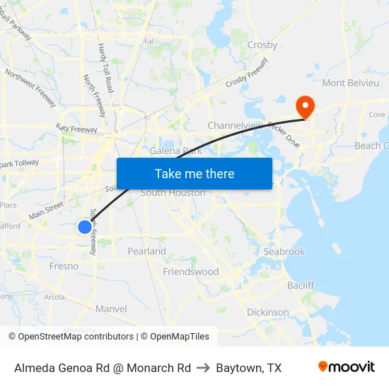 Almeda Genoa Rd @ Monarch Rd to Baytown, TX map