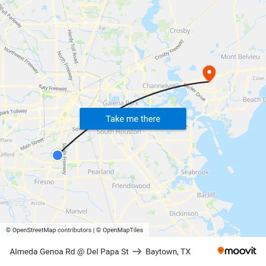 Almeda Genoa Rd @ Del Papa St to Baytown, TX map