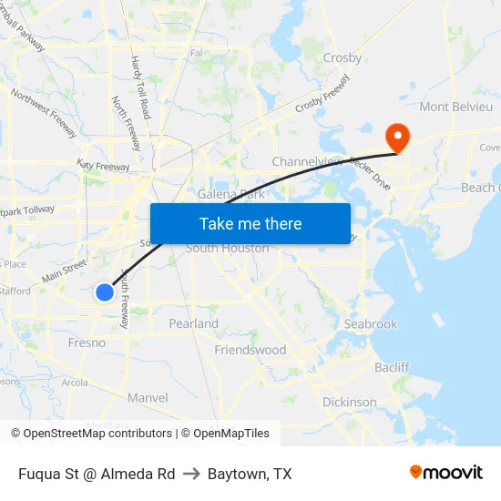 Fuqua St @ Almeda Rd to Baytown, TX map