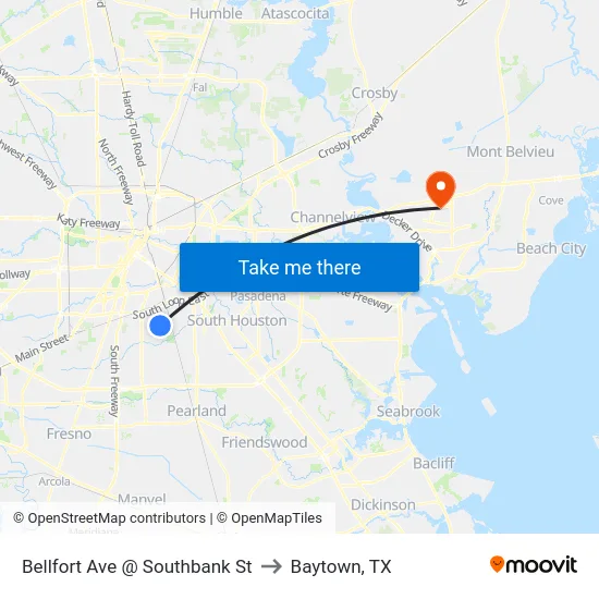 Bellfort Ave @ Southbank St to Baytown, TX map