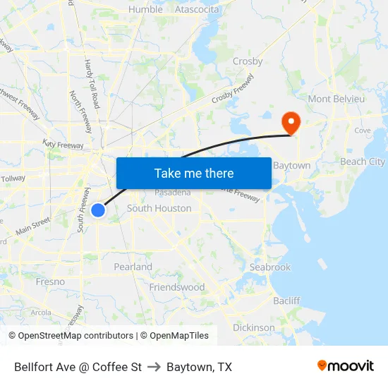 Bellfort Ave @ Coffee St to Baytown, TX map