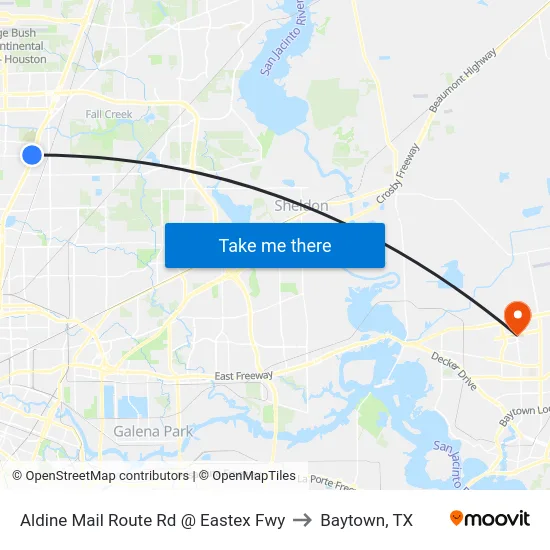 Aldine Mail Route Rd @ Eastex Fwy to Baytown, TX map