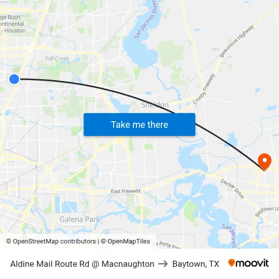 Aldine Mail Route Rd @ Macnaughton to Baytown, TX map