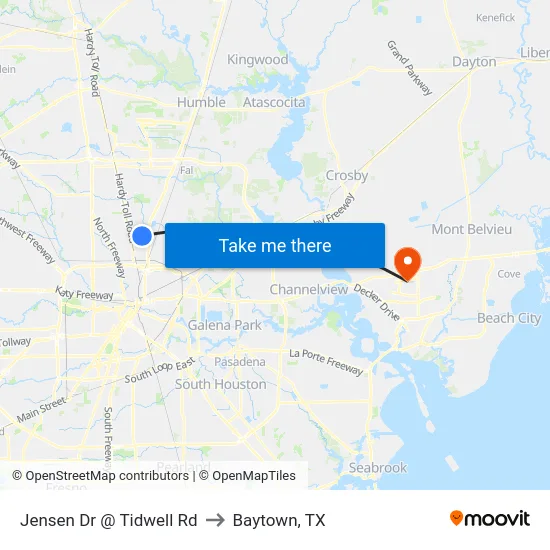Jensen Dr @ Tidwell Rd to Baytown, TX map