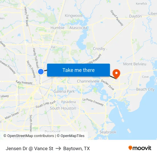 Jensen Dr @ Vance St to Baytown, TX map