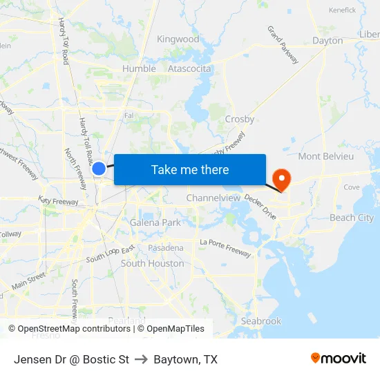 Jensen Dr @ Bostic St to Baytown, TX map