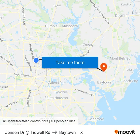 Jensen Dr @ Tidwell Rd to Baytown, TX map