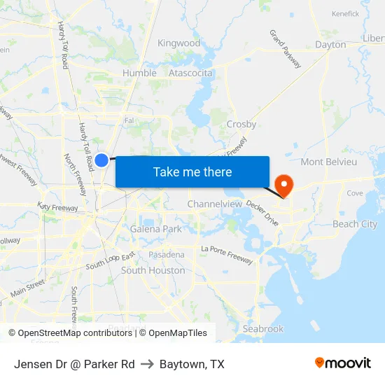 Jensen Dr @ Parker Rd to Baytown, TX map