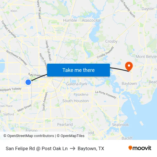 San Felipe Rd @ Post Oak Ln to Baytown, TX map