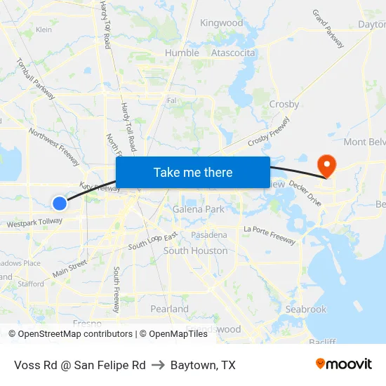 Voss Rd @ San Felipe Rd to Baytown, TX map