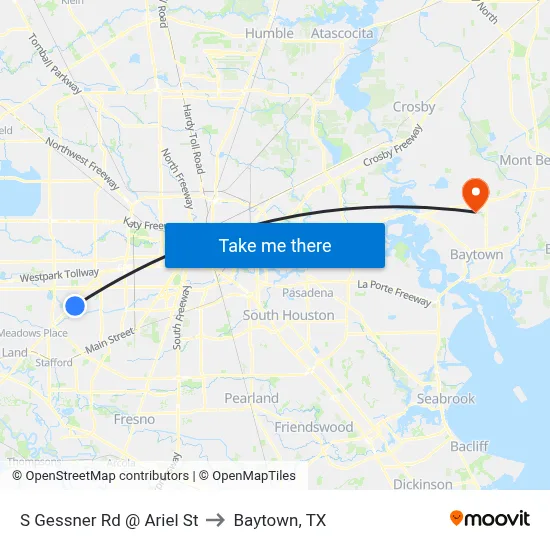 S Gessner Rd @ Ariel St to Baytown, TX map